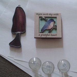 Vintage Purple Mushroom Suncatcher + Bird Hanging